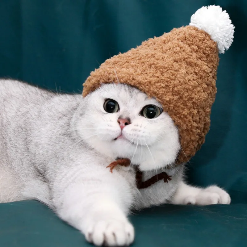 

Christmas New Arrival Hand-Knitted Cute Christmas Hat Pet Clothing Cat Hat Cross Hat Small Dog Headdress Brown/Red