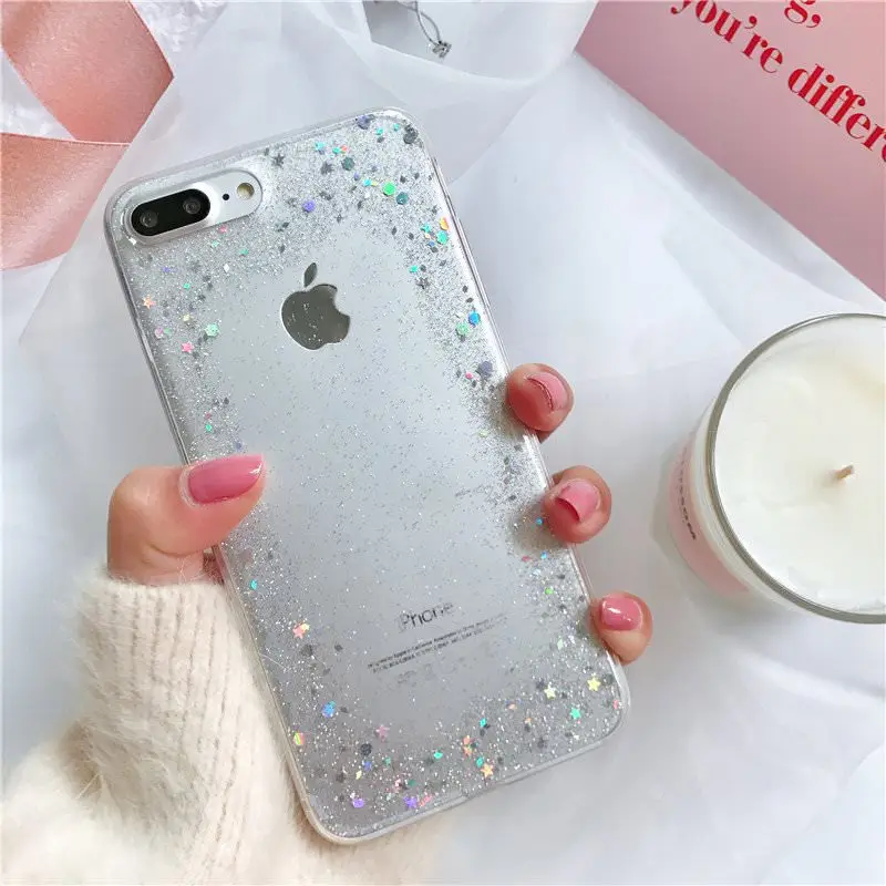 Блестящий Прозрачный чехол для телефона iPhone Xr X Xs 11 Pro Max Силиконовый