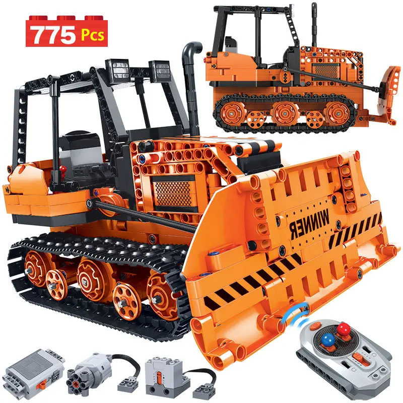 

Technology Series Remote Control Electric Bulldozer Is Compatible with LE Assembled Building Block Model for Cross-border Use