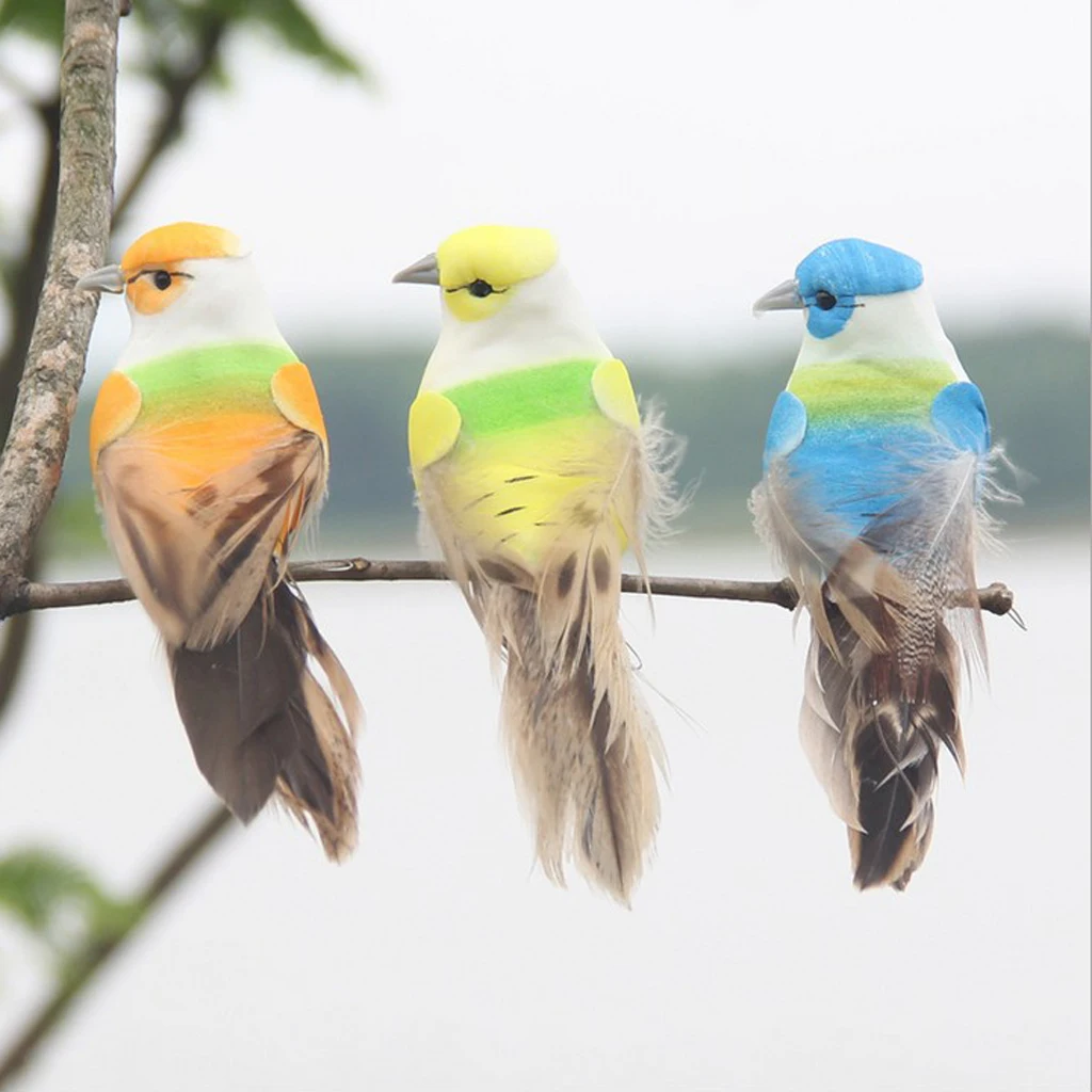 

12Pcs Artificial Foam Feather Birds Crafts Home Garden Decor With Claw