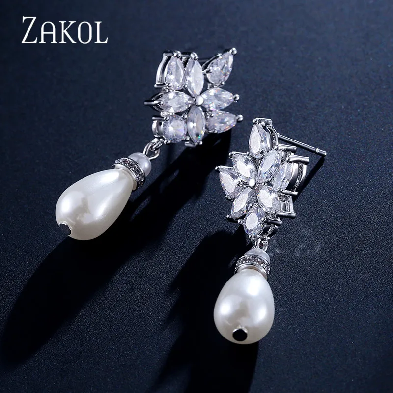 ZAKOL Модные прозрачные серьги-подвески с кубическим цирконием для женщин модные