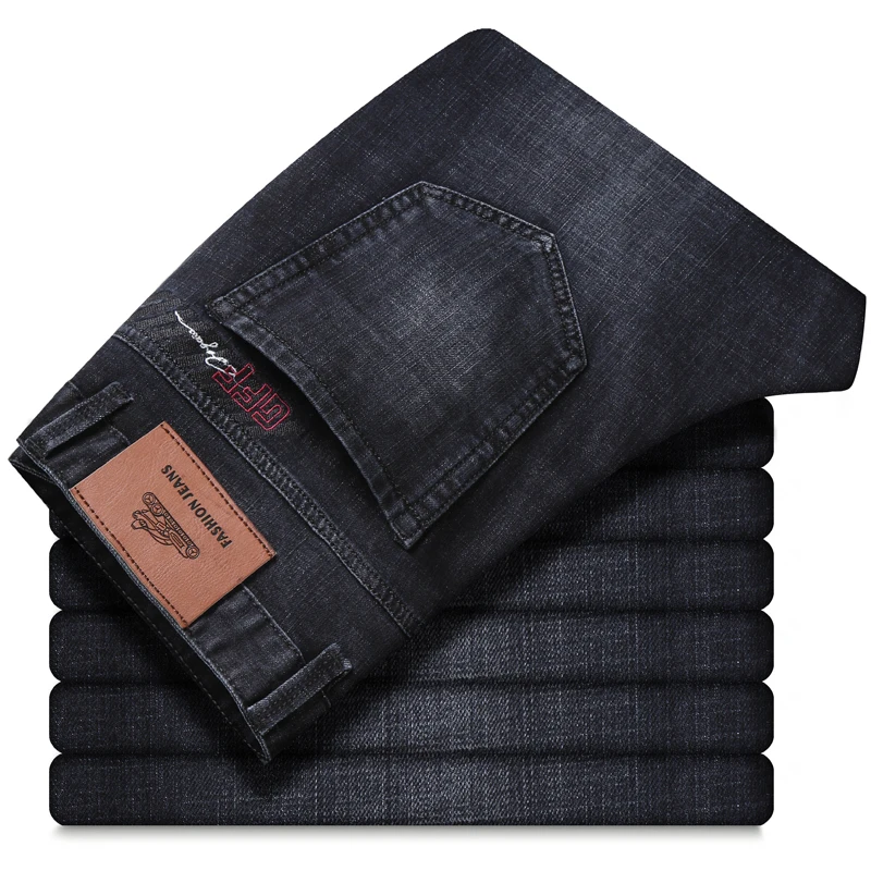 Gray-black XuanSheng прямые мужские джинсы среднего возраста толстые серые черные эластичные брендовые классические брюки Модная уличная одежда джинсы - Цвет: Gray-black