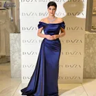 Женское Атласное Вечернее платье макси NICEB, темно-синее элегантное платье со съемным шлейфом, вырезом лодочкой и коротким рукавом, для выпускного вечера, 2021