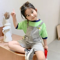 dfxd toddler summer girl clothes set kids fashion cotton short sleeve t shirts jeans overall pants children clothing sets 1 7t