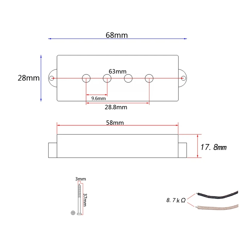 Открытый Alnico 5 Pb P бас звукосниматель хамбакер Пикап V черный для 4 струны Замена