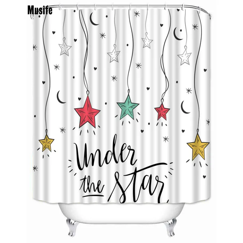 Занавеска для душа Водонепроницаемая из полиэстера с рисунком звезд|Шторы душа| |