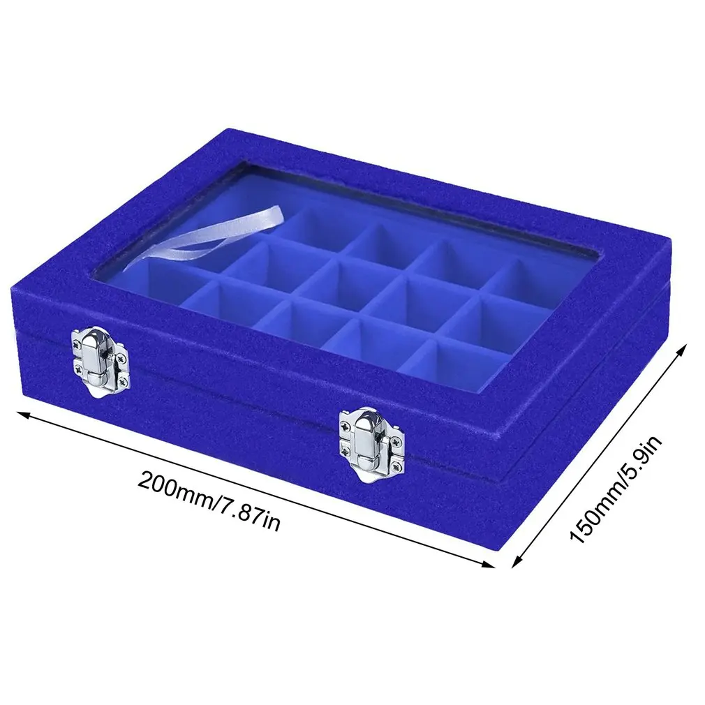 

24 Grids Velvet Glass Jewellery Ring Display Organiser Box Earrings Storage Holder Jewellery Display Box