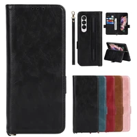 luxury genuine leather case for samsung galaxy z fold 3 w22 fold3 5g case full protection shockproof flip wallet cover pen slot