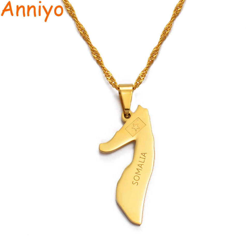 Anniyo Small Size Somalia Map Necklaces for Women/Girl Gold Color Jewelry Soomaaliya Charms Pendant Somali Country Maps #020921 | Украшения