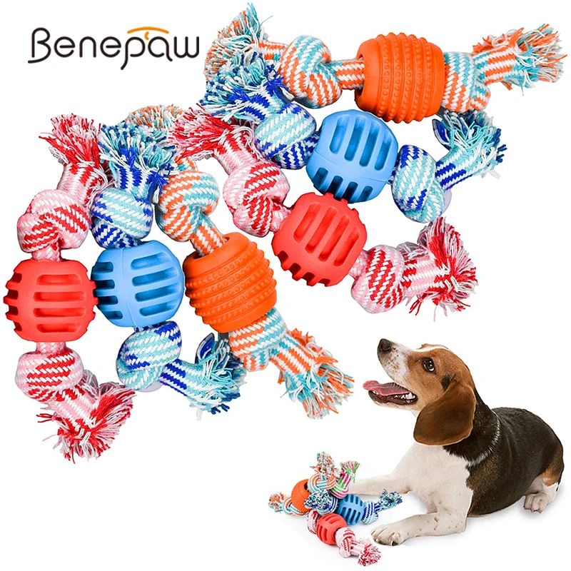 

Benepaw Durable Dog Chew Toys For Puppies Teething Quality Eco-friendly Pet Rope Toy Rubber Ball Relieves Stress Energy Releaser