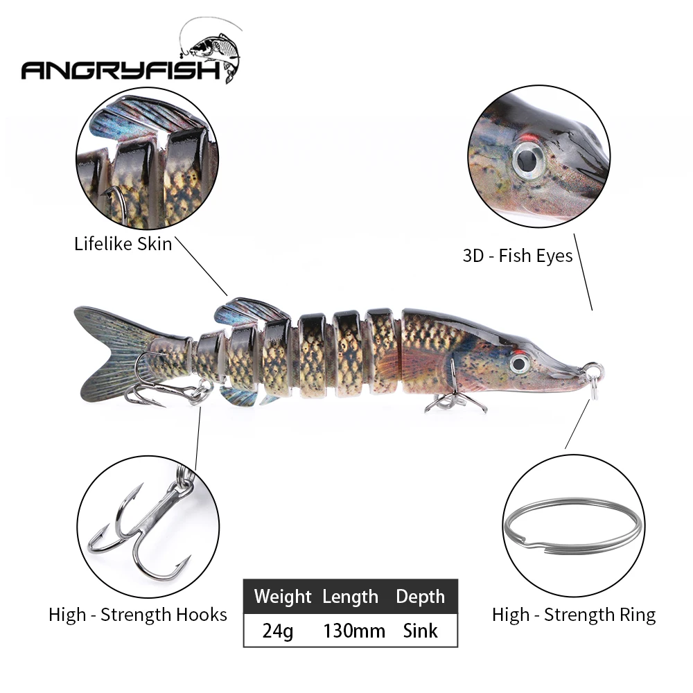 Фото Angryfish 1 шт. рыболовная приманка 8 сегментов приманка с Искусственные крючки реалистичные крючки приманка 4 цвета №2