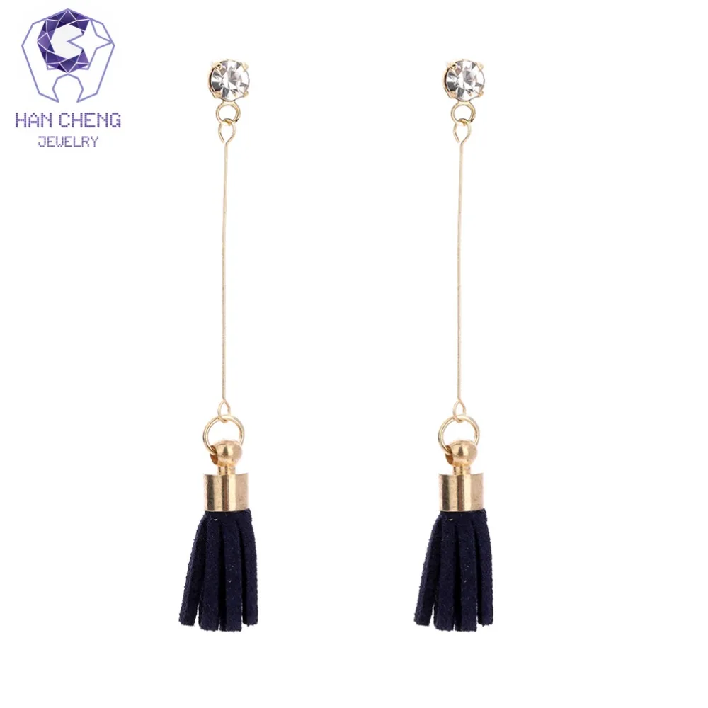 HanCheng новые золотые Висячие подвесные Лента ткань Стразы длинные висячие серьги