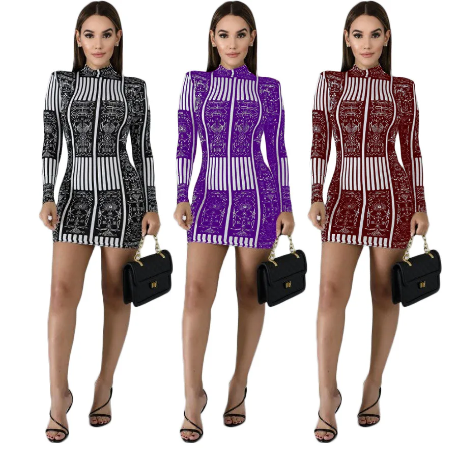 Высококачественное осенне зимнее винтажное платье в полоску с принтом для