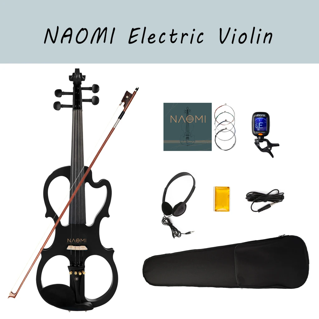 

NAOMI Violin Solid Wood Full Size 4/4 Silent Electric Violin Maple Body Ebony Fingerboard Pegs with Violin Accessories