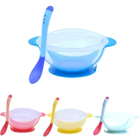 baby tableware safety silicone kids food plates set anti hot temperature sensing spoon suction cup children training dishes