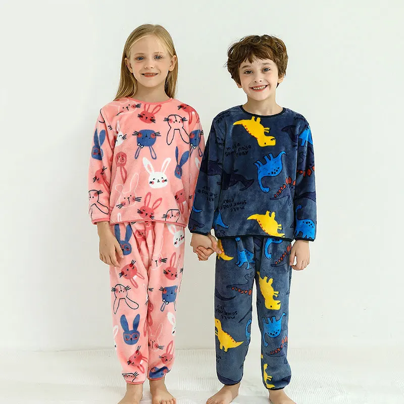 

Dinosaur Toddler Girls Boys Flannel Pajamas Winter Warm Kids Pyjamas Sleepwear Cartoon Thick Casual Children's Homewear Pijamas