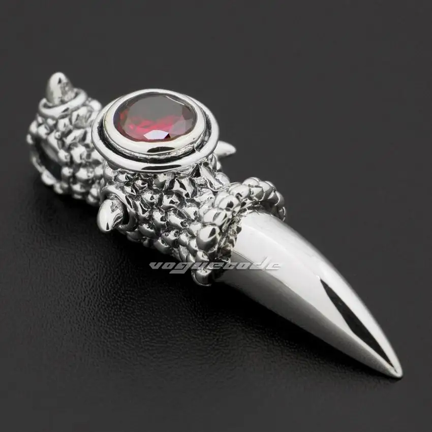 

Dragon Claw Red CZ 925 Sterling Silver Mens Biker Rock Punk Pendant 8X013 JP