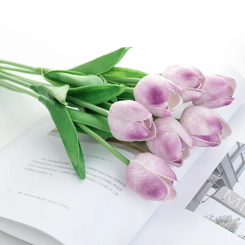 Искусственные тюльпаны 10 шт. латексные декоративные цветы на ощупь для комнаты