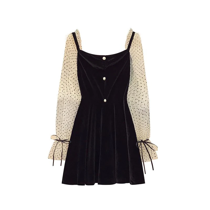 

EHQAXIN 2021 Spring And Summer Women's New A-Line Sweet Mesh Stitching Dress Fashionable Hollow Lace Button Skirt M-3XL