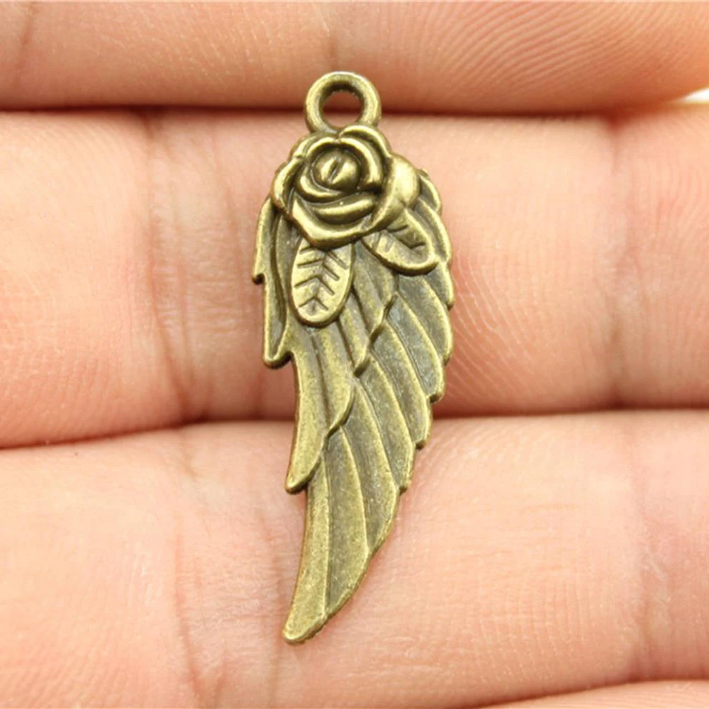 

10pcs 30x12mm Flower Angel Wings Pendant Double Sided Flower Wing Pendant Wings Flower Charm Pendant