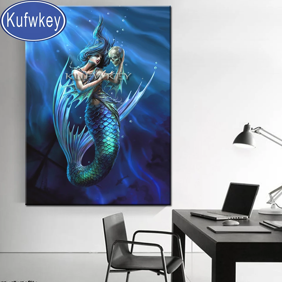 

Round Diamond Art,5D DIY Diamond Painting Fantasy Mermaid And Skull Full Square Round Drill Diamond Embroidery Decor Home,