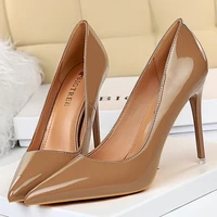 2021 women fetish 10 5cm high heels wedding bridal pumps lady pointed toe nude brown heels scarpins office stripper green shoes