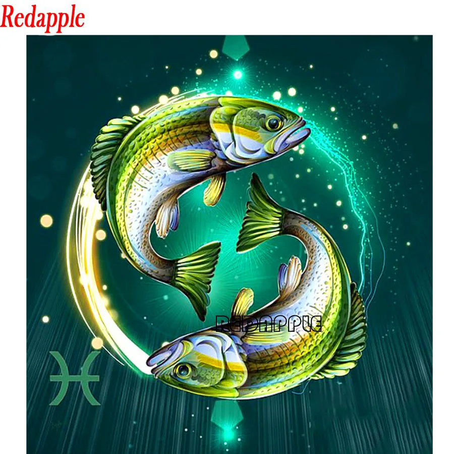 

Pisces Diamond Painting Diy two Fish Full Square round Drill Home Decoration Diamond Embroidery Animal Cross Stitch Wall Sticker