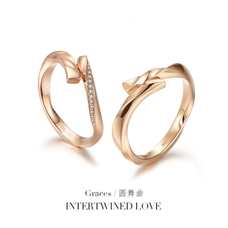 

Top Quality Concise Zircon Wedding Stainless Steel Metal 18K Rose Gold Color Proposed Engaged Couple Ring Valentine's Day Gift