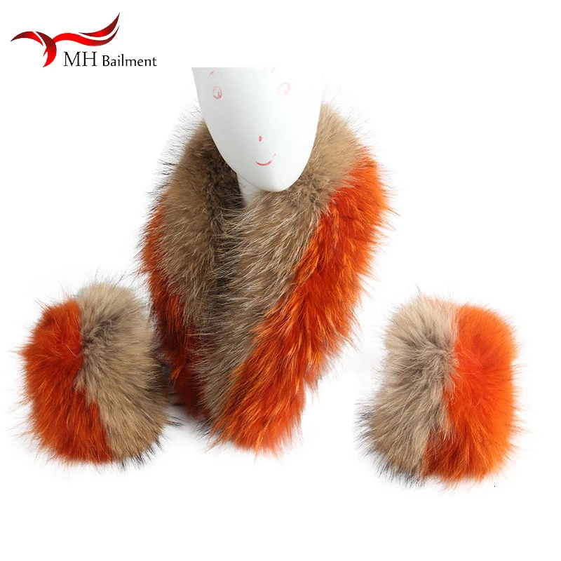 Женский зимний длинный шарф с мехом енота и лисьего меха |