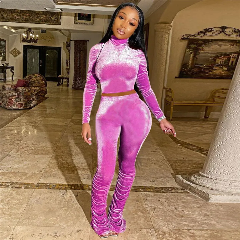 Для женщин трикотажные длинные рукава топ с круглым вырезом свободные штаны