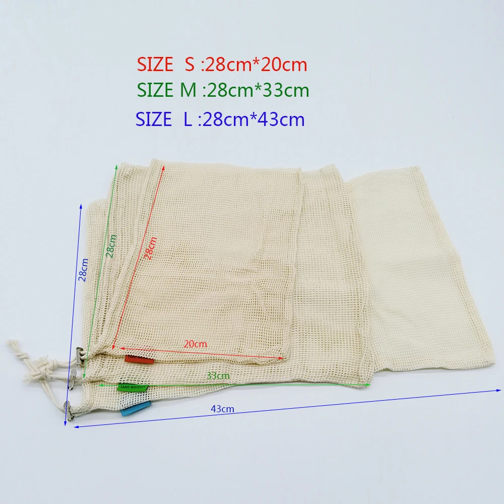 Cotton Vegetable Bags for Home Kitchen Storage Reusable Produce Mesh Fruit Bag eco friendly Organization | Дом и сад