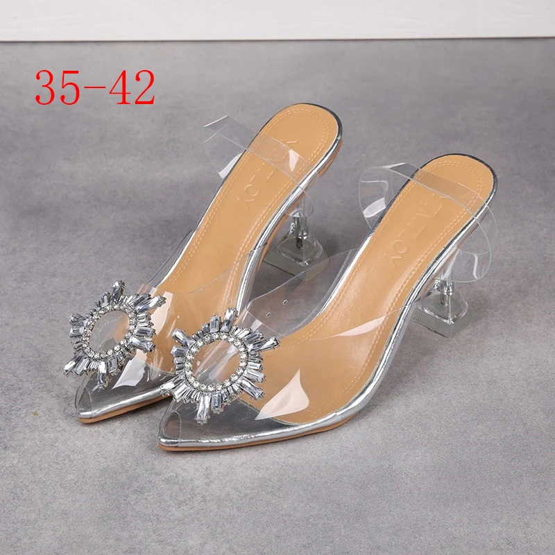 Большие размеры 40 41 42 прозрачная обувь из ПВХ с украшением в виде кристаллов