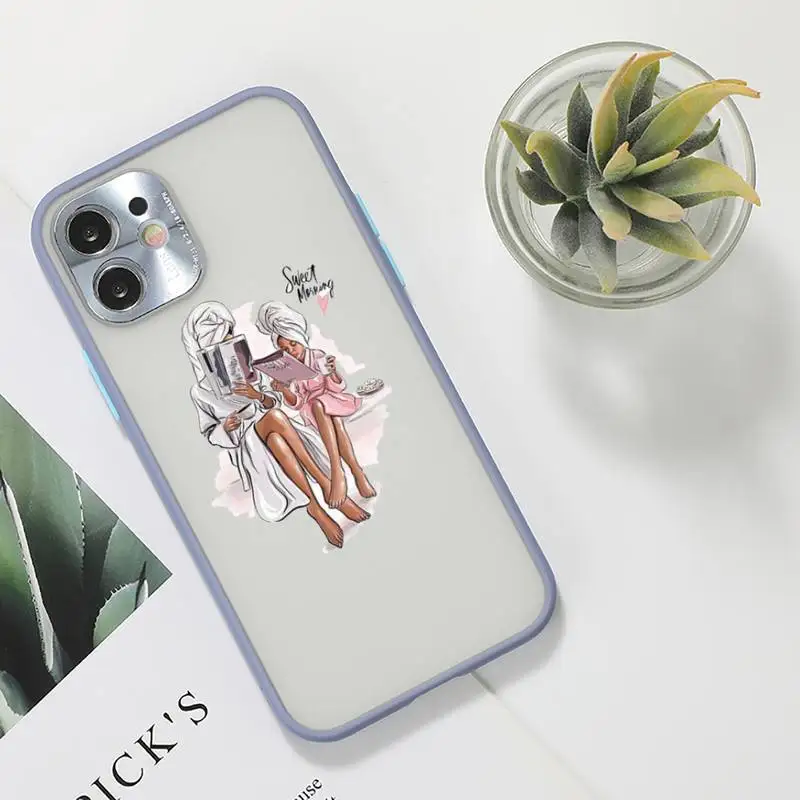 

Mom and baby Phone Case For iPhone 12 11 Mini Pro XR XS Max 7 8 Plus X Matte transparent Gray Back Cover