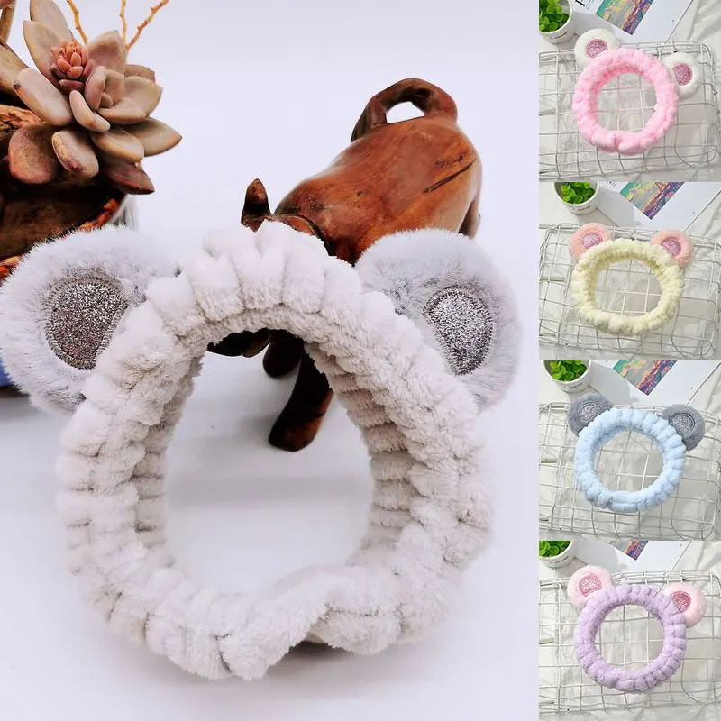 

Headbands For Women Makeup Wash Face Hairbands Shower Head Wrap Girls Hair Accessories Cute Panda Ear Soft Fleece Head bands