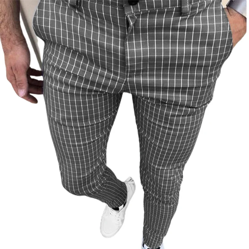 

Men Casual Plaid Check Pattern Trousers Formal Business Work Long Pants Outdoor
