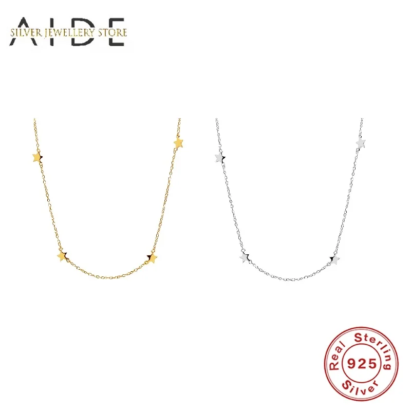 

AIDE Fashion INS Star Pendant Necklace For Women Exquisite Stars Chain Choker 925 Sterling Silver Collares Fine Jewelry Gift