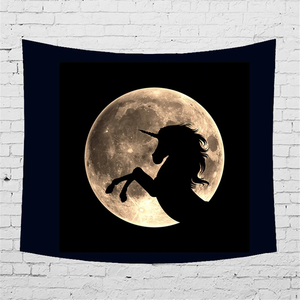 

Wolf and Horse Moon Printed Wall Hanging Tapestry Decor Polyester Curtains Plus Long Table Cover Beach Mat