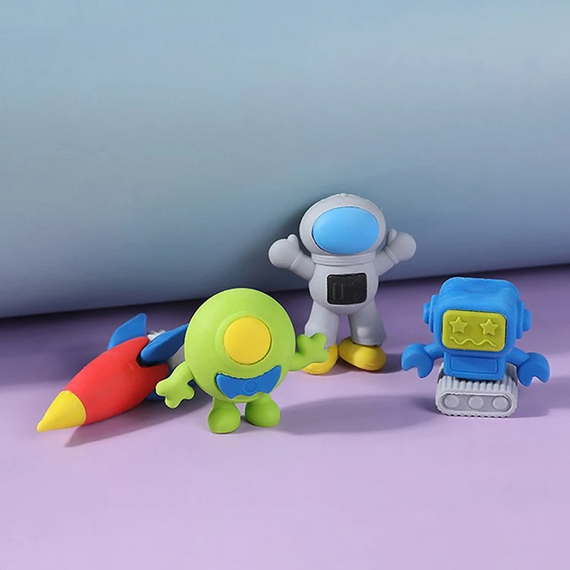 

4pcs Meet with Alien Eraser Set Non-PVC Mini Rocket Astronaut Rubber Erasers for Kid's Gift School Student