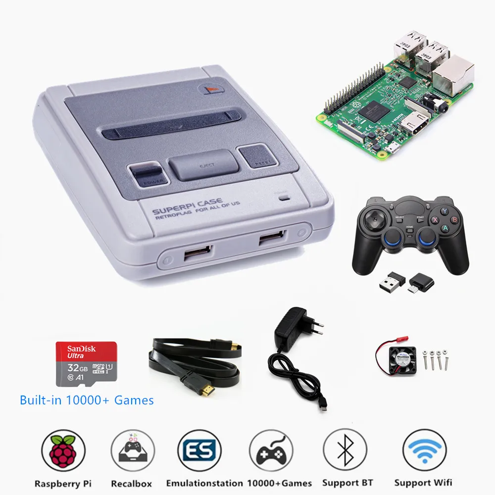 Raspberry Pi 3B чехол Retroflag SUPERPi CASE-J Ретро игровая консоль с системой Recalbox игровая консоль Bulit-in 10000+ игры