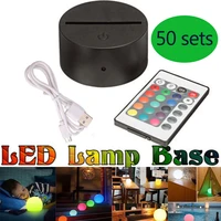 50 sets night lights lamp bases 3d illusion usb cable remote control 7 color led night lamp assembled base for lighting accessor