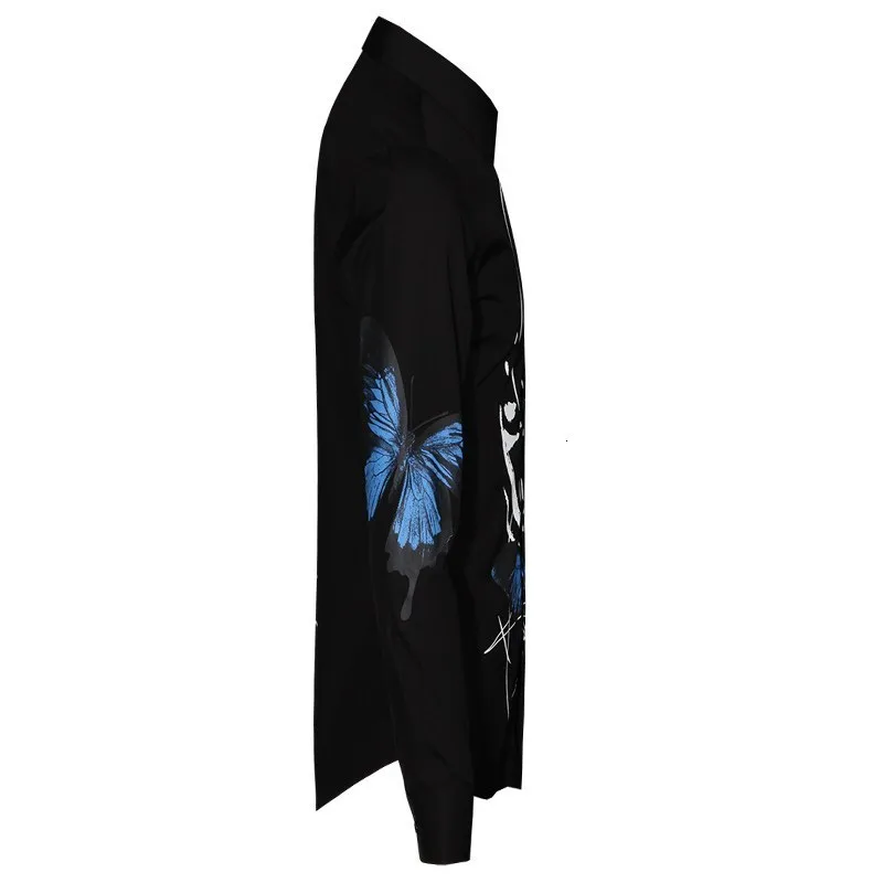 

Print Floral Mens Long Sleeve Shirt Spring Summer Square Collar Slim Shirts Men Dress Black Casual Shirt Chemise Homme Big Size