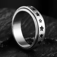6mm silver color stainless steel rotatable star rings for men women trendy male stylish punk metal ring spinner jewelry gift