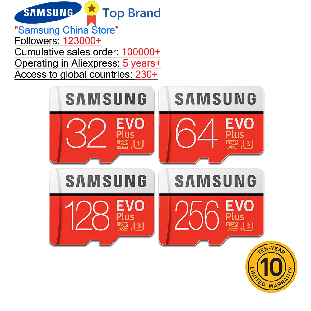 SAMSUNG 100% оригинал TF Micro SD карта памяти MicroSD EVO Plus класс 10 U3 32 Гб 64 128 ГБ 256 Смартфон