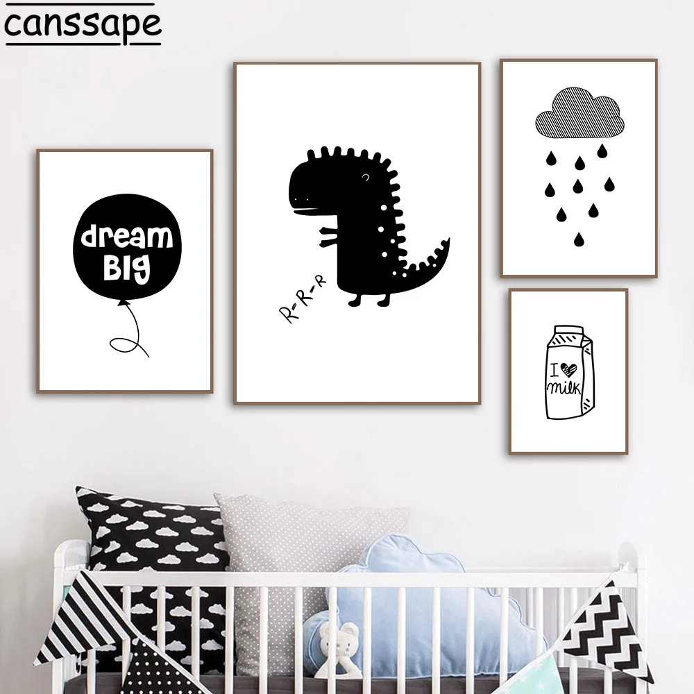 Минималистичный мальчик динозавр холст картина мультфильм настенное искусство