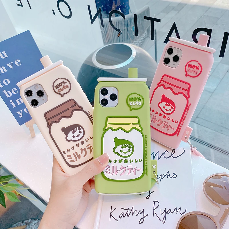 

Ins 3D Cartoon Cute Milk Bottle 360 Full Back Cover for IPhone 12 Mini 11 Pro Max XS MAX X XR 8 7 6 Plus SE 2020 Phone Case