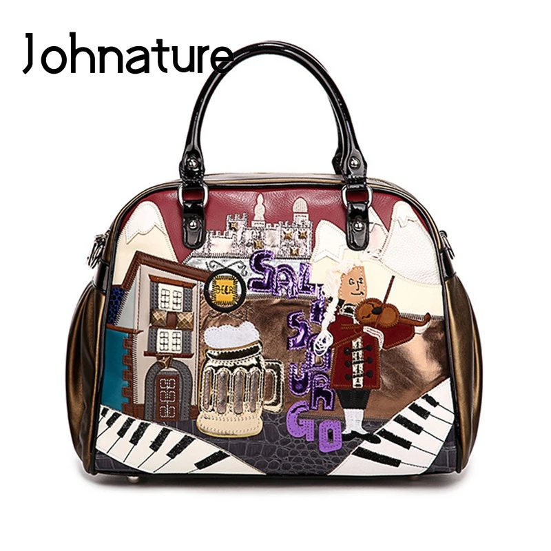 Женские сумки с вышивкой Johnature из искусственной кожи мультяшным рисунком