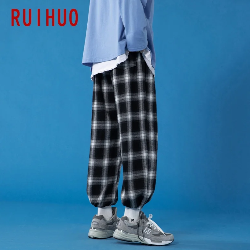 

RUIHUO 2021 New Plaid Harem Pants Men Trousers Casual Joggers Pants Men Sweatpants Hip Hop Streetwear Male Plus Size M-5XL