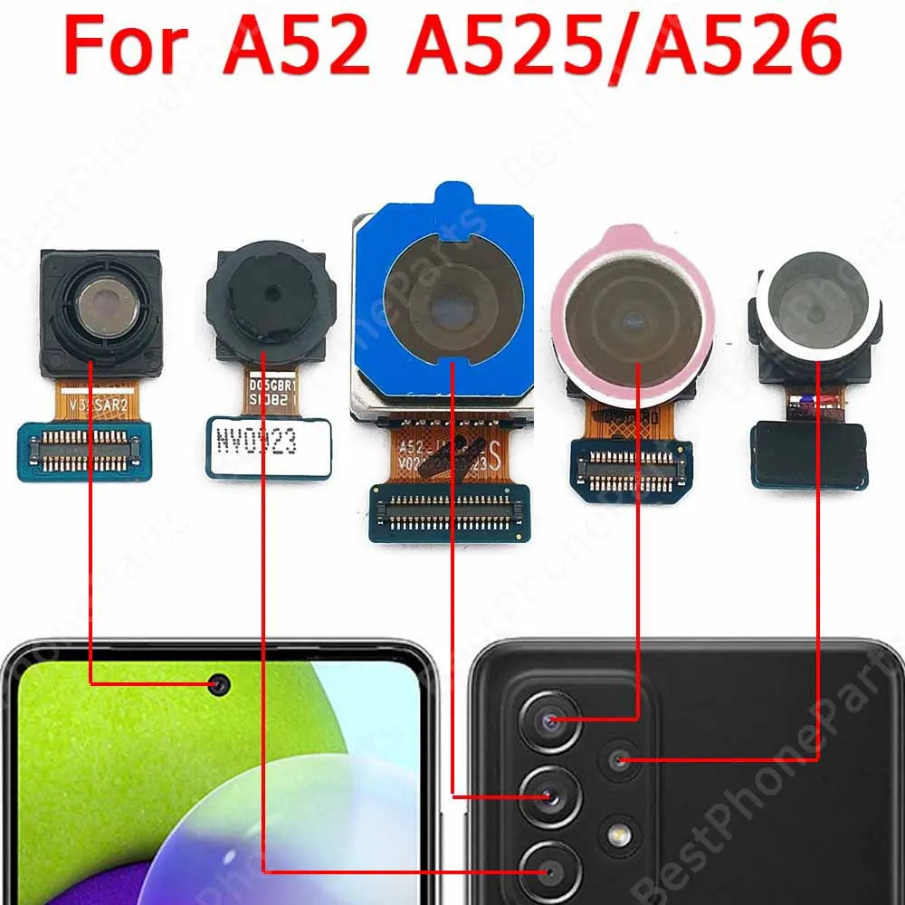 

Оригинальная передняя и задняя камера для Samsung Galaxy A52 A525 A5256, запасные части для модуля фронтальной камеры для селфи