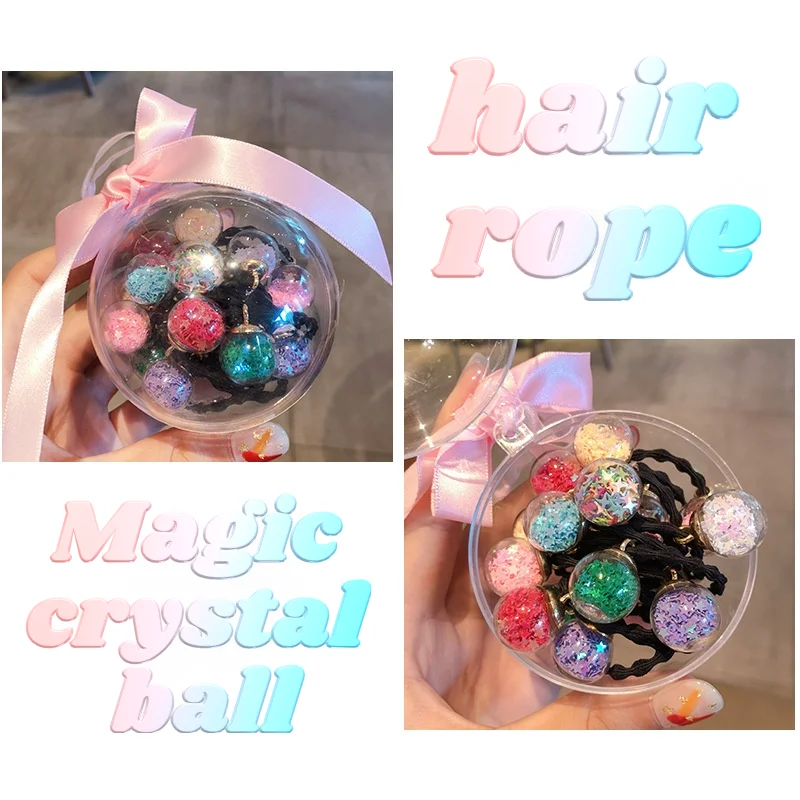 

2/16/20 Pcs/Set Girls Elastic Hair Tie Glass Ball Hair Bands Kids Cartoon Scrunchies Rubber Bands Kid Hair Accessories As Gift