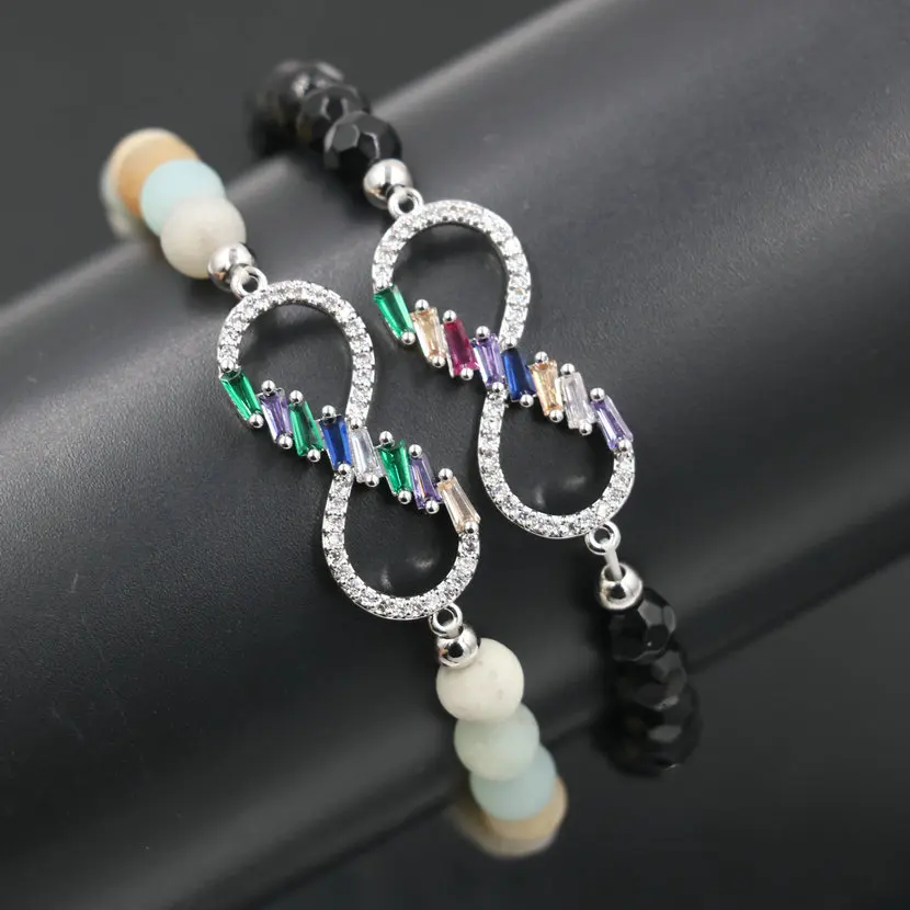 Блестящий серебряный браслет с кристаллами циркония AAA 8 Бесконечность для